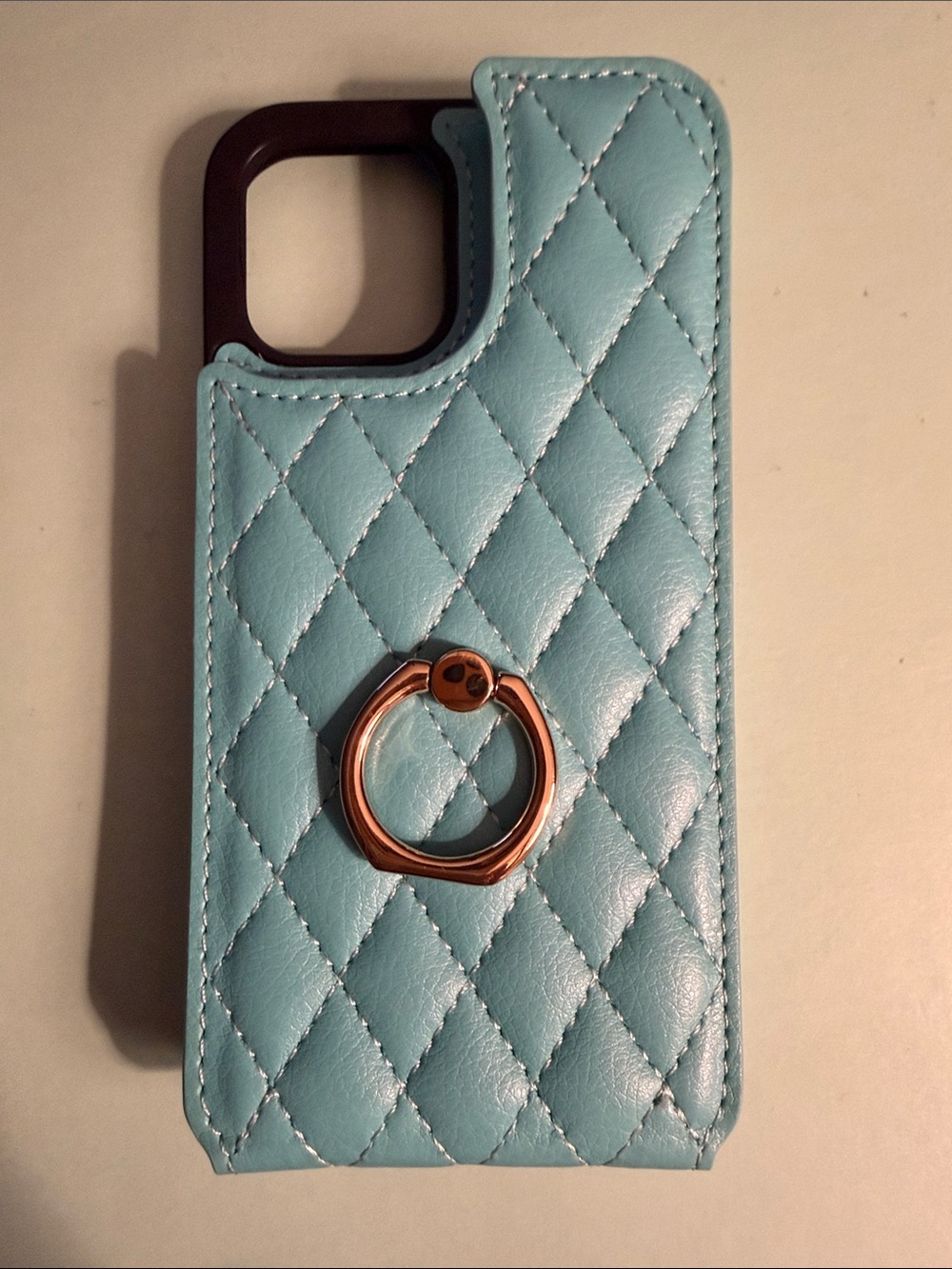 Quilted Light Blue Phone Case with Ring Grip